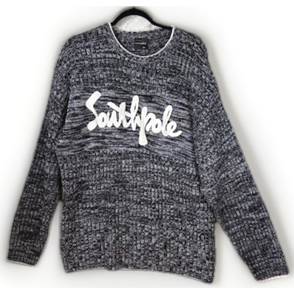 Vintage Y2K SouthPole Sweater Mens XL Pullover Black Spell‎ Out Graffiti